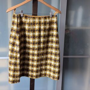 🐑Stunning Vintage 60s Brown Yellow and Cream Wool A-line Skirt - 8/10